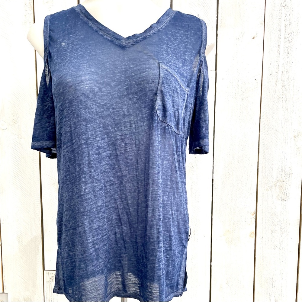Seven7 Sheer Cold Shoulder Top. S